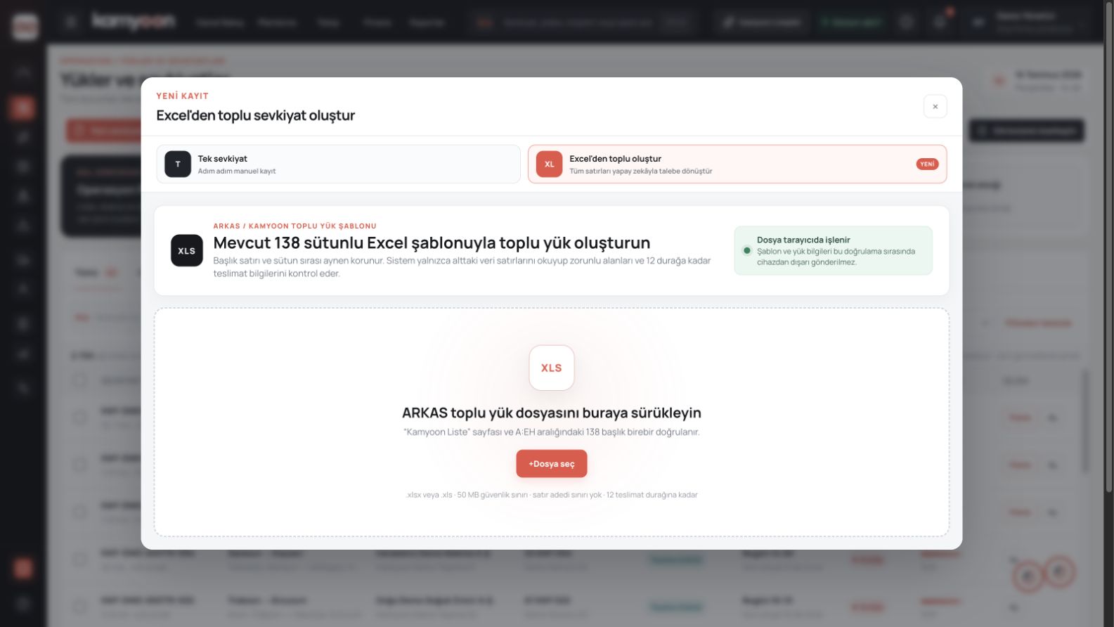 Kamyoon lojistik yazılımı kontrol ve raporlama ekranları